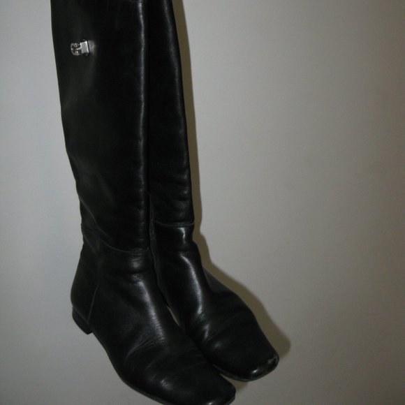 REDUCED Wmn Black Leather Side Zipper Block Heel Over The Knee Boots S 5.5 UK 3 - Picture 13 of 13